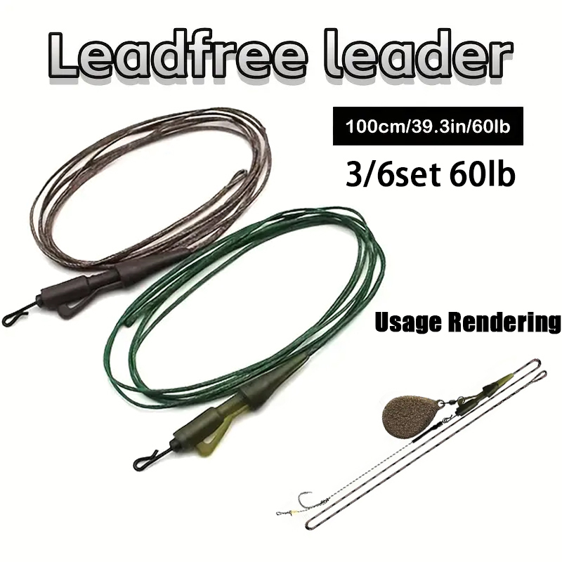 Leader Line - สายเบ็ดตกปลาคาร์พแบบถัก 3/6 ชิ้น พร้อมใช้งาน ความยาว 100